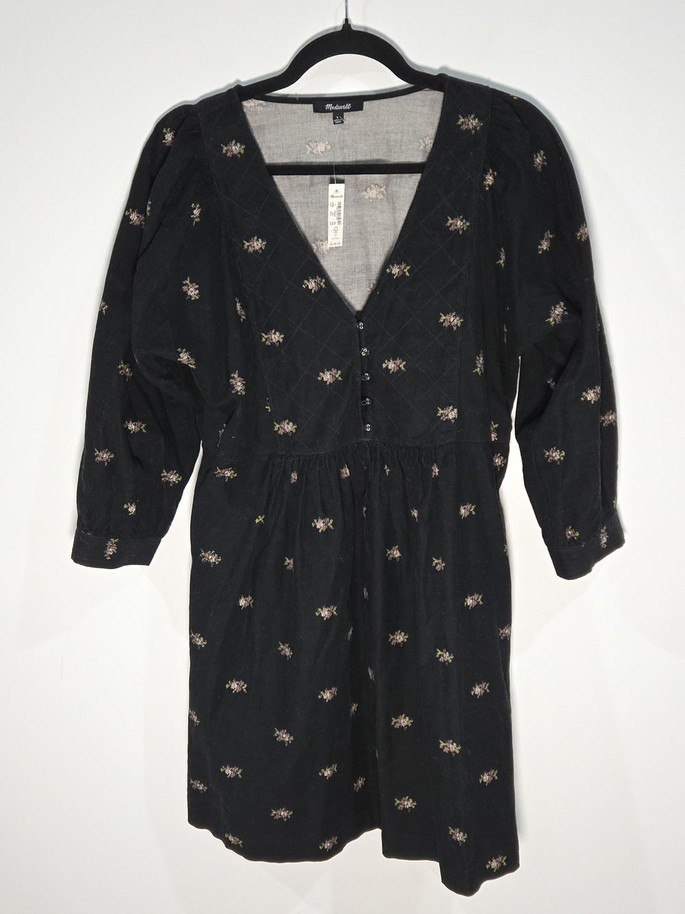 Madewell Sz Small Black Floral V-Neck Cotton Dress